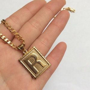 New 18k gold " R " necklace for men